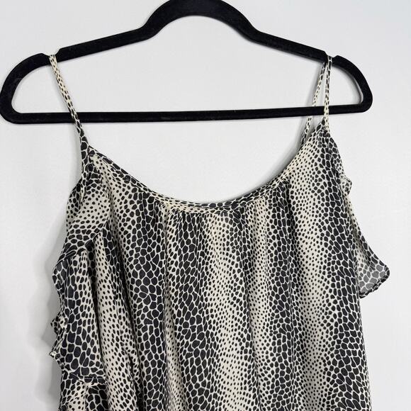 Parker XSmall Black Cream Silk Animal Print Cold Shoulder Long Sleeve Blouse Top - Picture 3 of 10